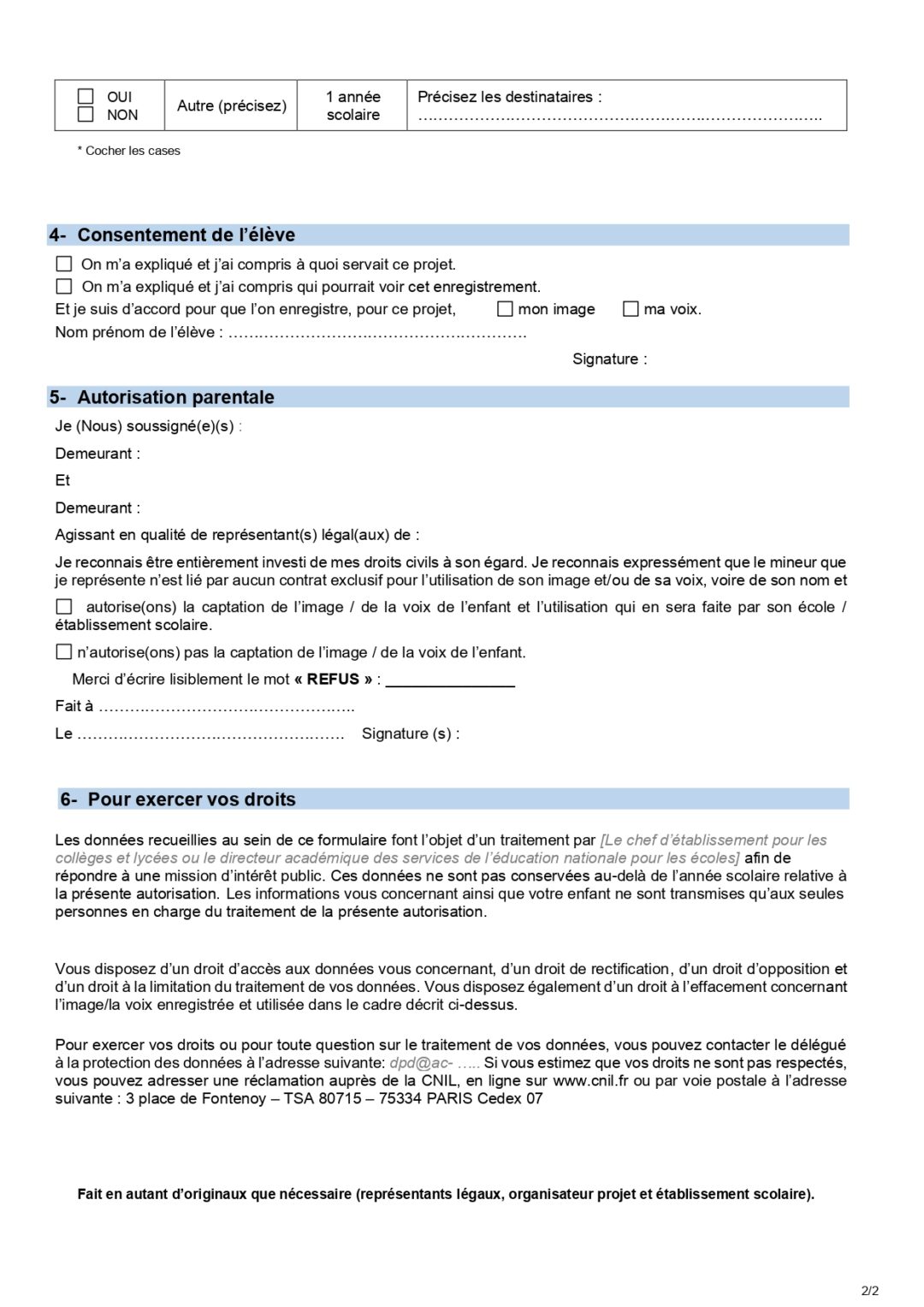 Autorisation Captation Utilisation Image Voix Mineur Trombinoscope Page