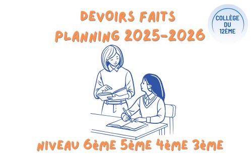 Devoirs Faits / Planning  2025-2026 : niveau 6ème 5ème 4ème 3ème