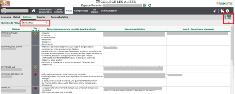 Consulter bulletin scolaire sur Pronote – Collège Boris Gamaleya Les Alizés