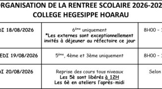 Organisation de la rentrée 2026-2027