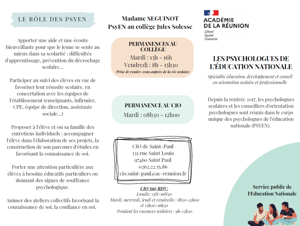 Psychologue de l’Education – Orientation – Collège Jules Solesse