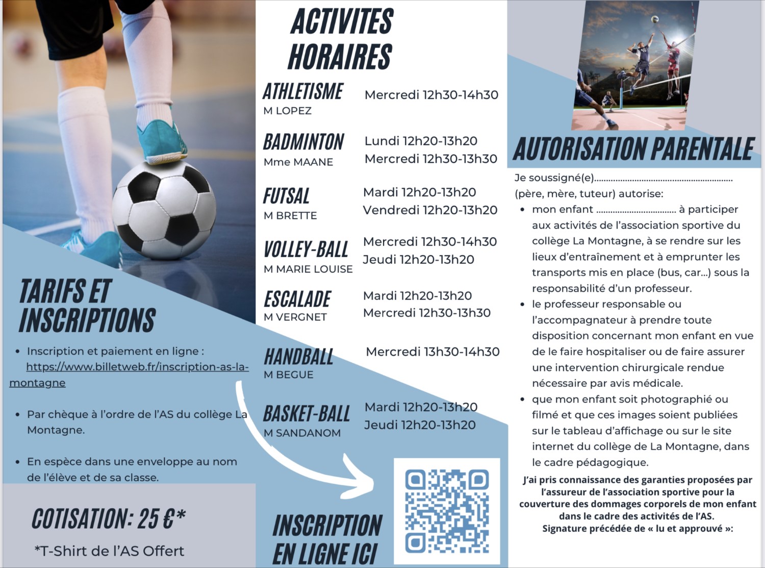 Inscription à l’A.S. Collège de la Montagne