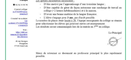 Choix des langues et des options en fin de 6e