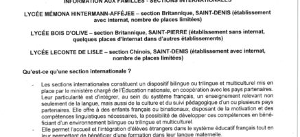 Information aux familles – Sections Internationales