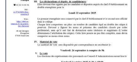 Élection du personnel au Conseil d’Administration 2025-2026
