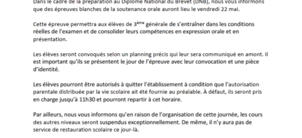 Epreuves blanches de la soutenance du DNB