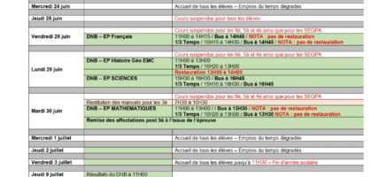 Calendrier prévisionnel pour cette fin d’année scolaire 2026