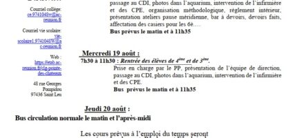 Organisation de la rentrée