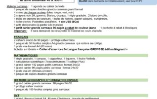 Liste des effets scolaires – Rentrée 2026/2027