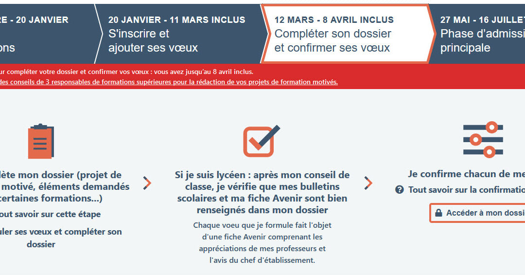 PARCOURSUP : Compléter son dossier et confirmer ses vœux avant le 8 avril 2021