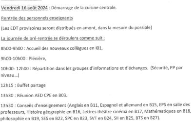 infos de rentrée des personnels