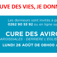 EFS LROI – EN AOÛT, JE SAUVE DES VIES, JE DONNE MON SANG ! RDV A LA CURE DES AVIRONS LE LUNDI 26 AOUT 2024