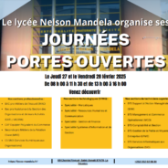 Journées portes ouvertes du LPO Nelson MANDELA le 27 et 28 février 2025 de 8h00 à 11h30 et de 13h00 à 16h00