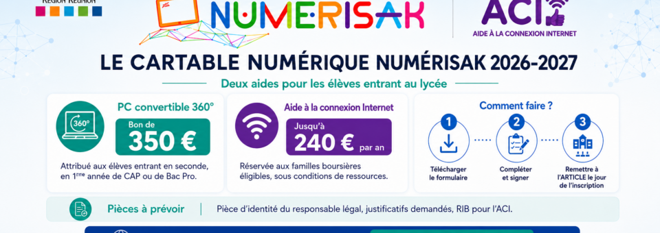 NUMERISAK et AIDE À LA CONNEXION INTERNET 2026-2027