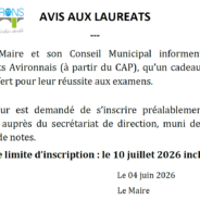 Avis aux lauréats des Avirons – Récompense pour la réussite aux examens – Message de la mairie