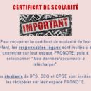 Les certificats de Scolarité sont à télécharger dans PRONOTE !