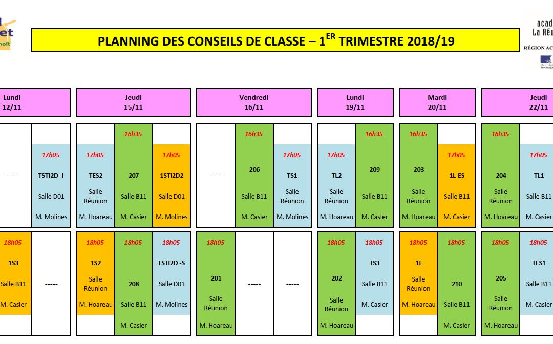calendrier des conseils de classes