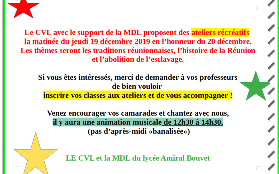 Ateliers créatifs 19 décembre 2019