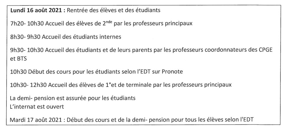 Rentrée des élèves et des étudiants