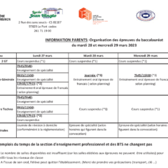 Info Parents : Organisation des épreuves de bac 28 et 29 mars