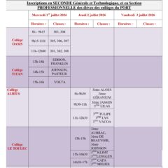 Calendrier des inscriptions pour la rentrée 2026/2027