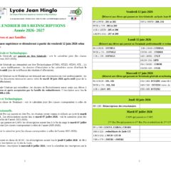 Calendrier des réinscriptions pour la rentrée 2026/2027
