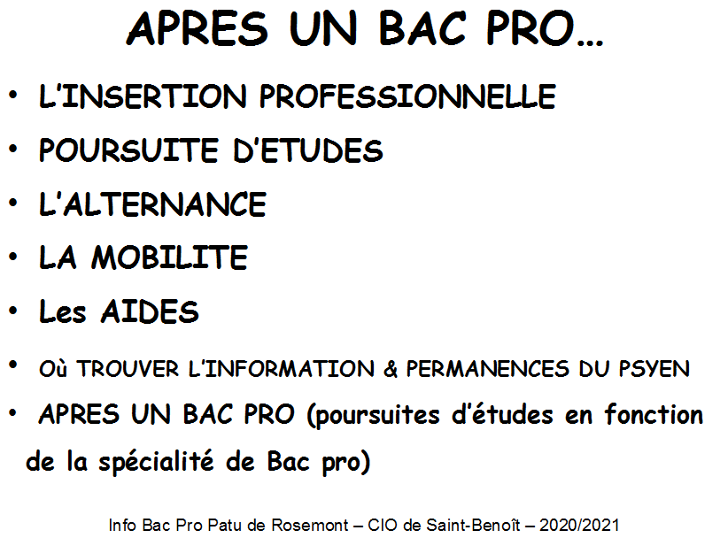 Diaporama d’information POST TERMINALE BAC PRO PAR SPECIALITES