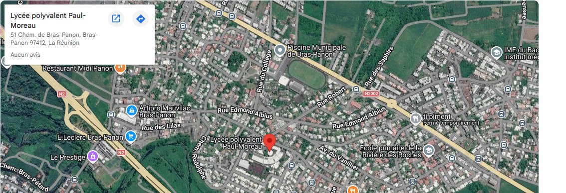 Plan d'accès au Lycée Paul Moreau, 51 Chemin de Bras-Panon, Bras-Panon