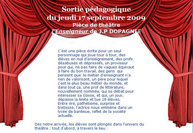 Pièce de théâtre l’Enseigneur de J.P DOPAGNEE