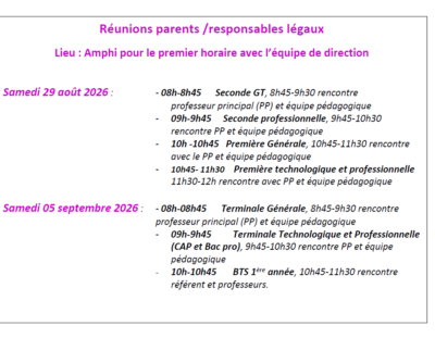 Réunions de rentrée des parents et responsables légaux