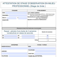 Attestation de stage pour les élèves de classe de seconde