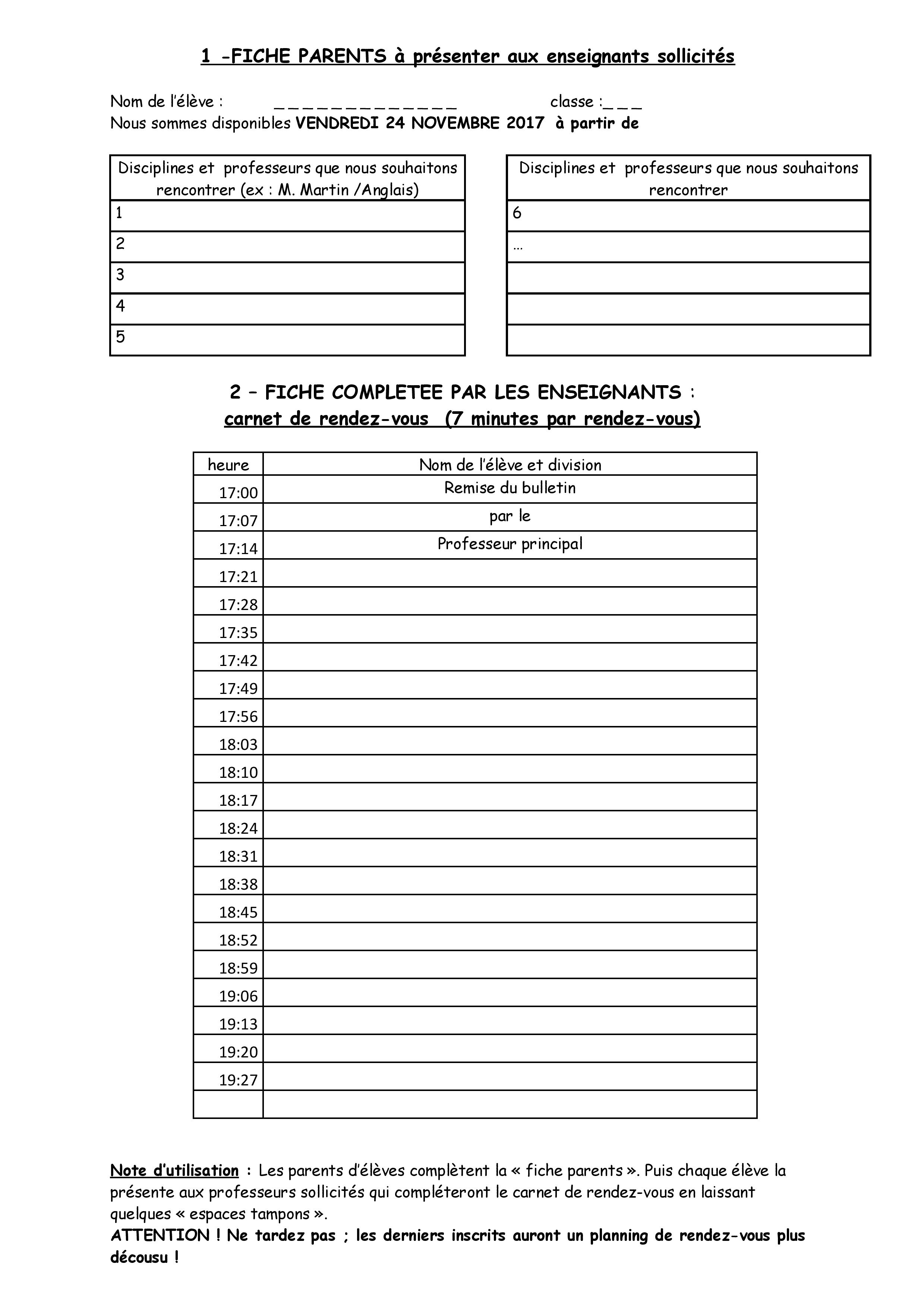 Fiche Parents Pr Senter Aux Enseignants Sollicit S Nde Page