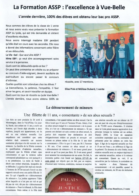 Journal  la VIE-BEL  ( Numéro 3 ) du Lycée des  métiers du commerce  et de la vente Vue Belle